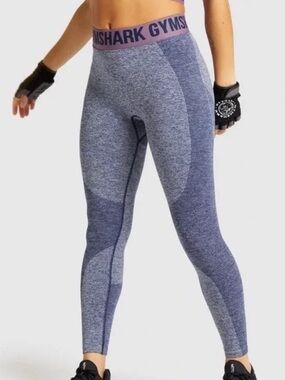 Gymshark Flex Spellout Blue/Grey High-Waist Seamless Leggings Small